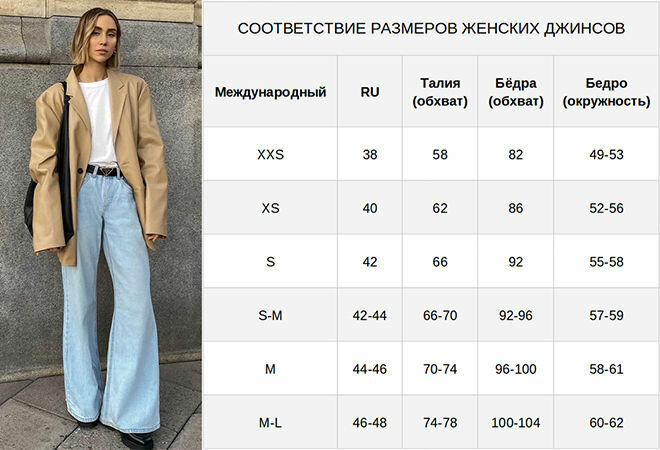 Размер джинс таблица для женщин разных стран