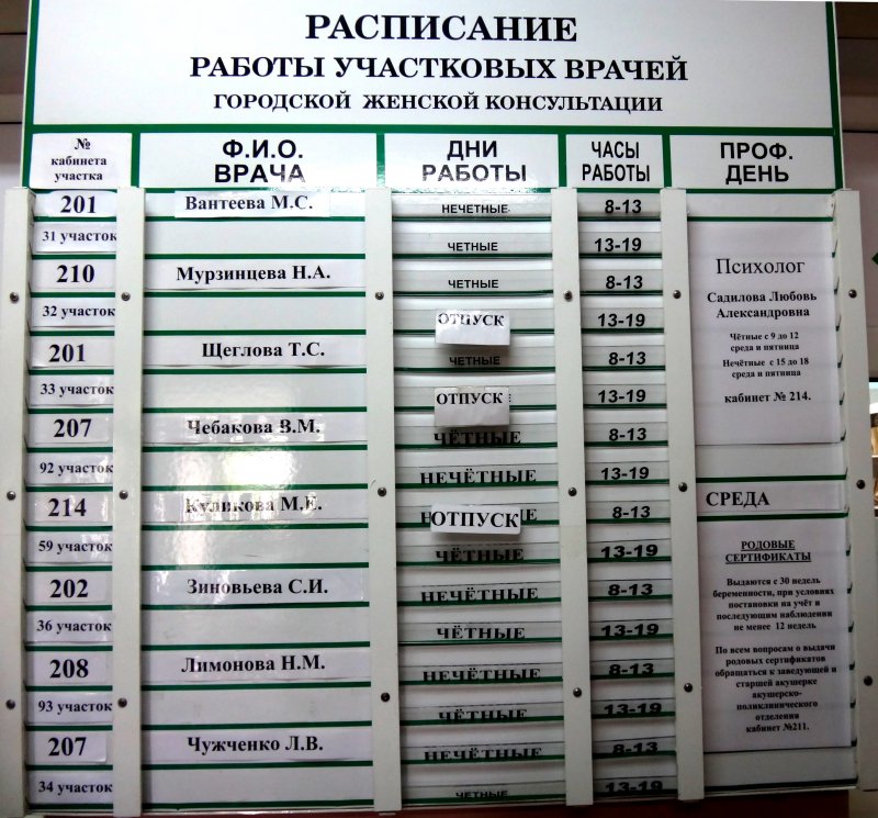График работы 4 женская консультация